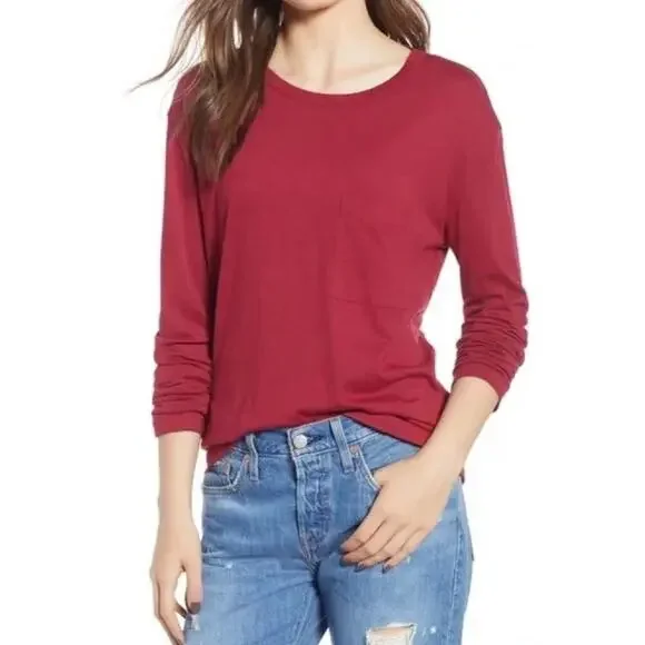 Nordstrom's bp Red Rumba Slouch Pocket Long Sleeve Tee Size Medium - Picture 1 of 8